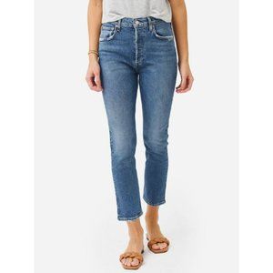 Agolde jeans Women's 29 Riley Crop denim High Rise Button Fly Straight blue